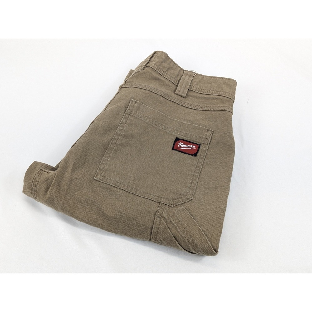Milwaukee Work Pants Mens 32x32 Khaki Carpenter Utility Stretch Canvas Workwear